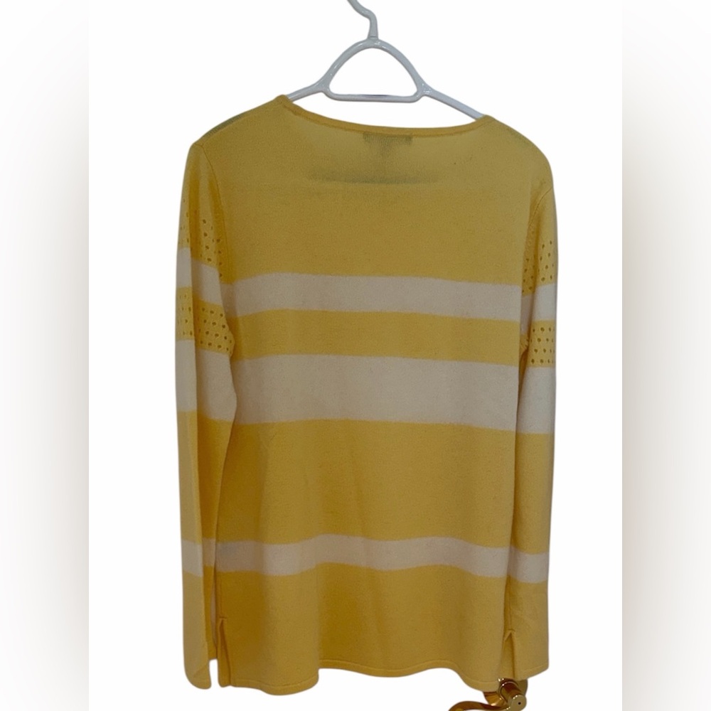 Neiman Marcus Yellow and Cream Striped Lightweight cashmere Sweater